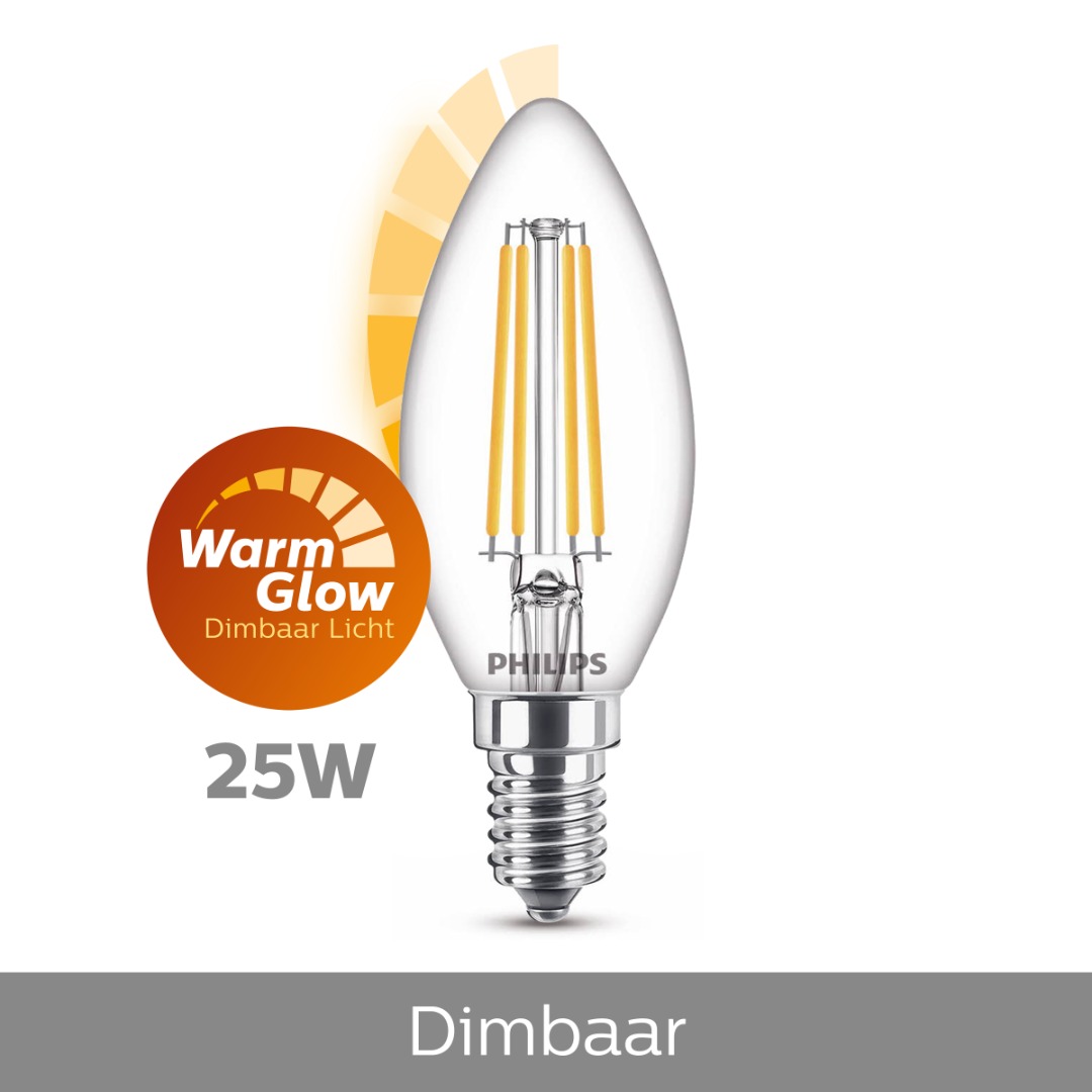 lijn Voorzieningen Alternatief 1x Philips LED Kaars dimbaar (2,5W (25W), E14, Warm Glow) - Ledlampen -  Lamp123.nl