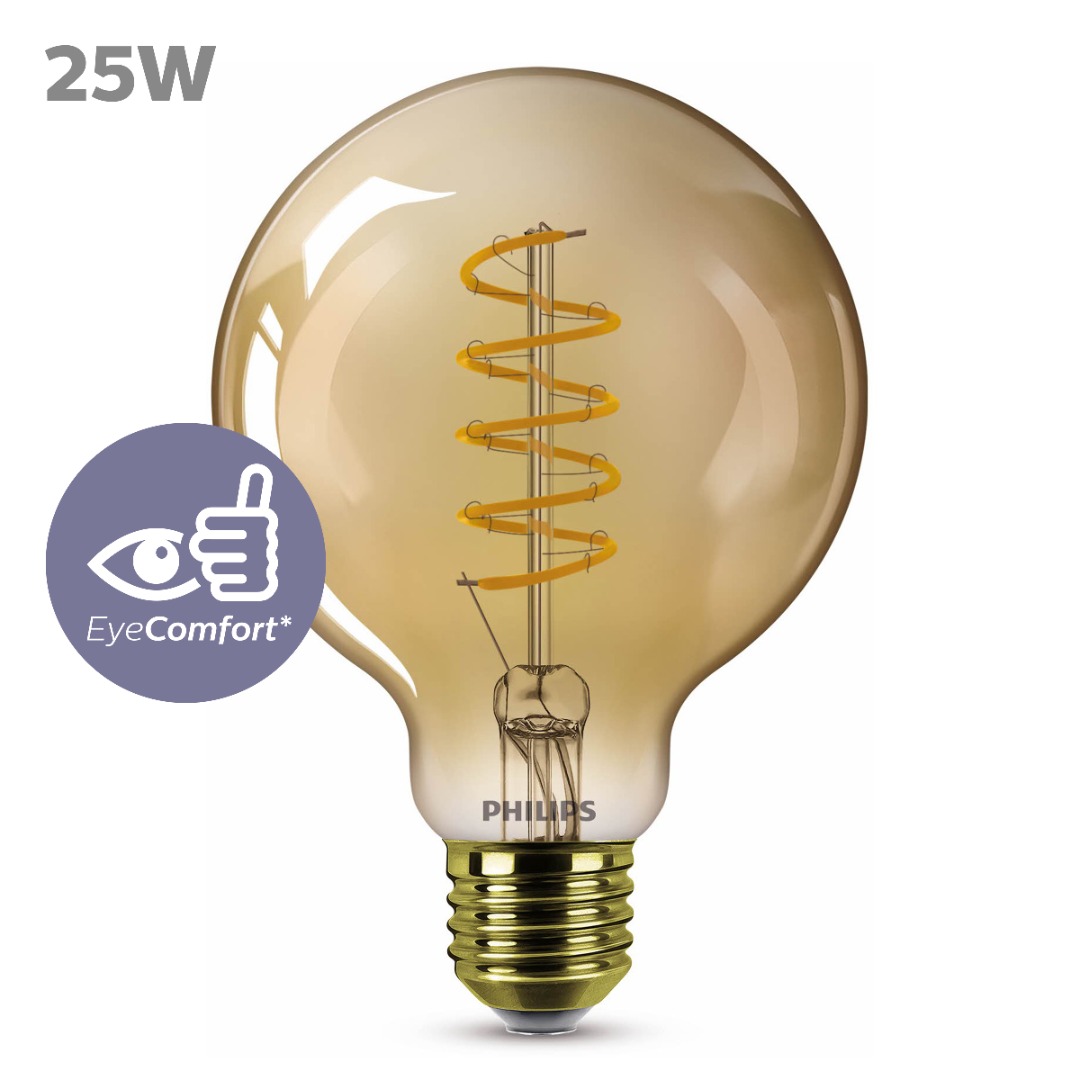 1x Philips LED Lamp Globe Flame Dimbaar G93 (25W), E27, goud) Ledlampen -