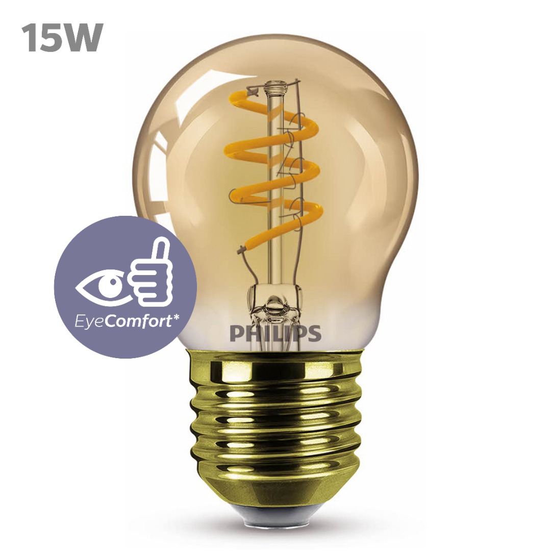 Kort leven logo last 1x Philips LED Lamp Kogel Flame Dimbaar (2,6W (15W), E27, goud) - Ledlampen  - Lamp123.nl