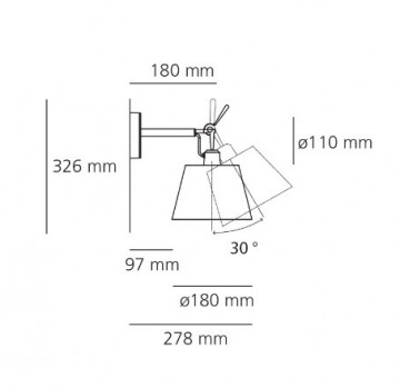Afmetingen wandlamp tolomeo diffuser 18 cm artemide wwwlamp123nl