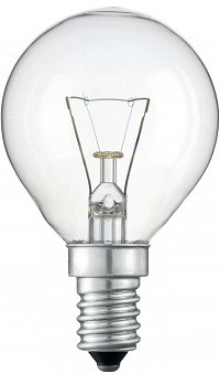 E14 Gloeilamp kogel 15 Watt helder, 10 stuks