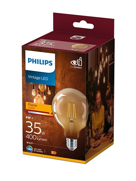 1x LED Lamp Globe Flame G93 (4W (35W), E27, goud) - Ledlampen Lamp123.nl