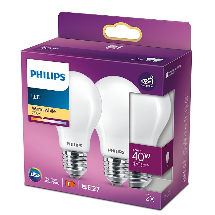 Sophie annuleren Piket Philips LED Lamp mat (4,5W (40W), E27, warm wit, 2 stuks) - Led lampen -  Lamp123.nl