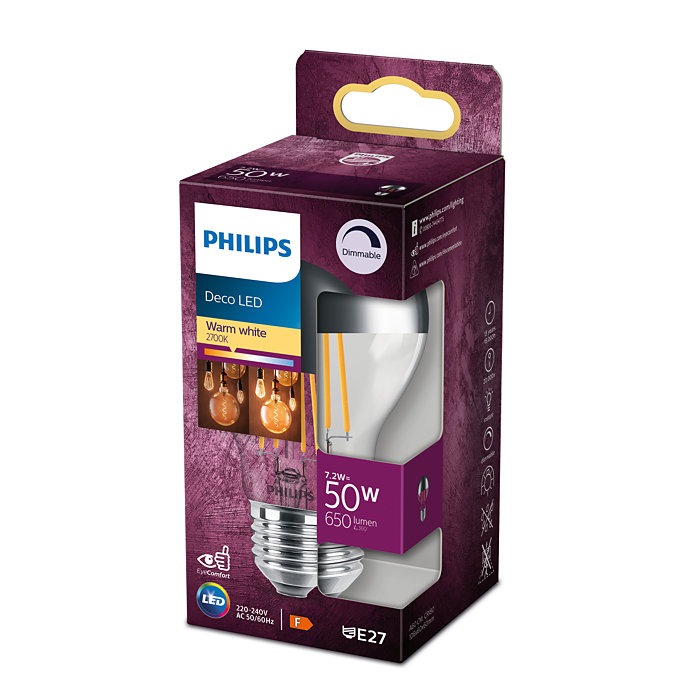 Beknopt Afwijking Rechtmatig 1x Philips LED Filament Kopspiegellamp dimbaar (7,2W (50W), E27, warm wit)  - Ledlampen - Lamp123.nl