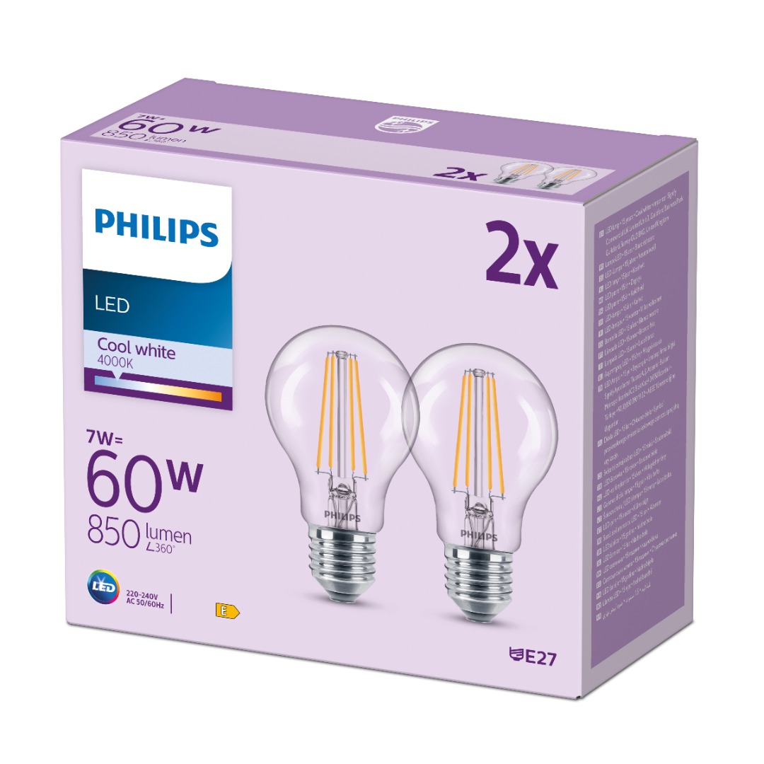 Zich afvragen spoelen Helaas Philips LED Lamp 4000K (P-7W (60W), E27, koel wit, 2 stuks) - Ledlampen -  Lamp123.nl