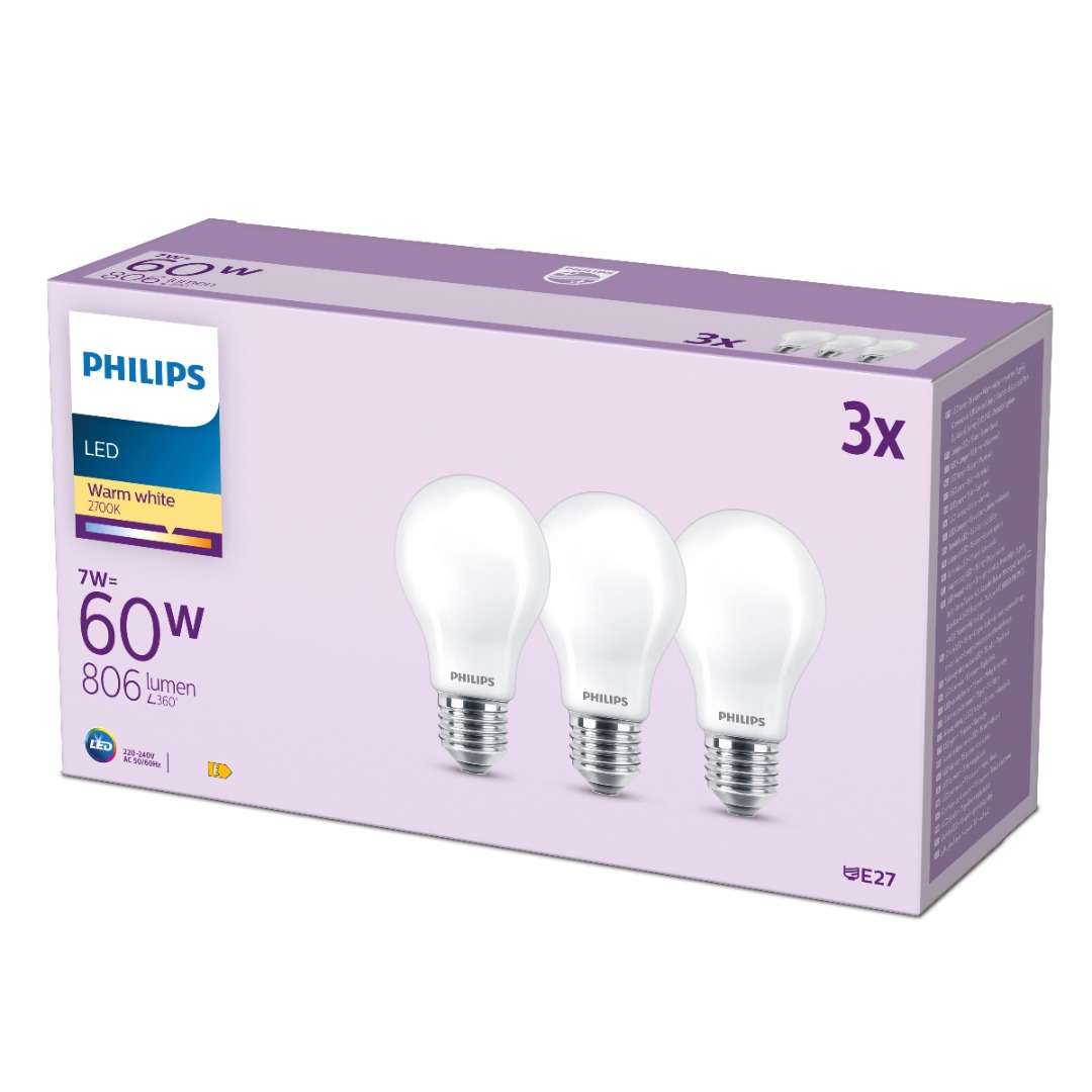 optillen documentaire snijden Philips LED Lamp mat (P-7W (60W), E27, warm wit, 3 stuks) - Ledlampen -  Lamp123.nl