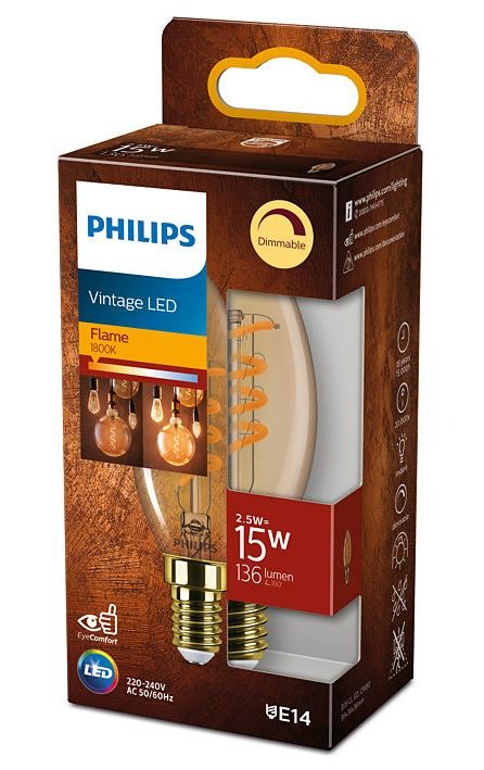 voelen Hangen Ham 1x Philips LED Lamp Kaars Flame Dimbaar (2,5W (15W), E14, goud) - Ledlampen  - Lamp123.nl