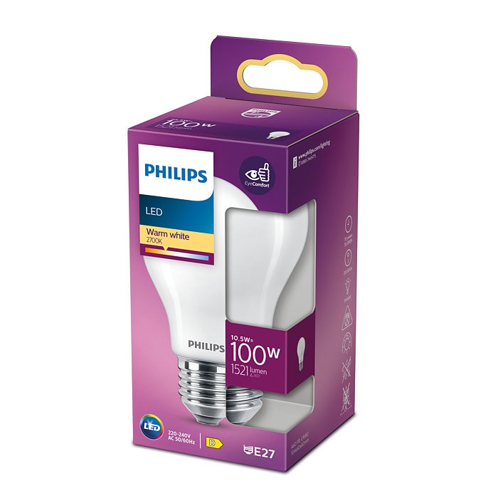 1x Philips LED Lamp Mat (10,5W (100W), E27, warm - Ledlampen - Lamp123.nl